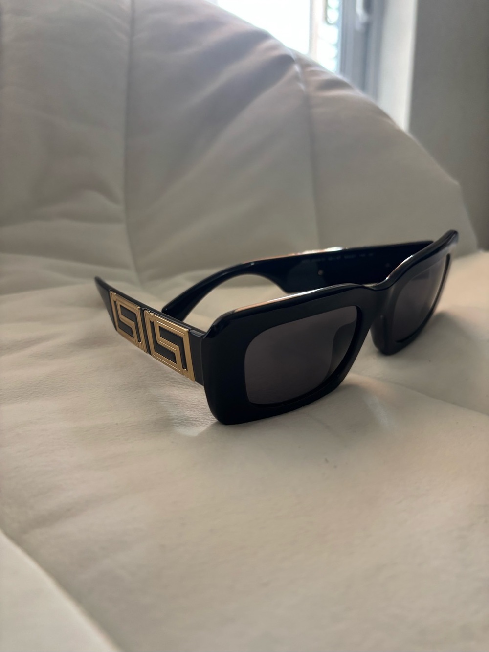 Versace Black Sunglasses with Gold Greek Key Temples